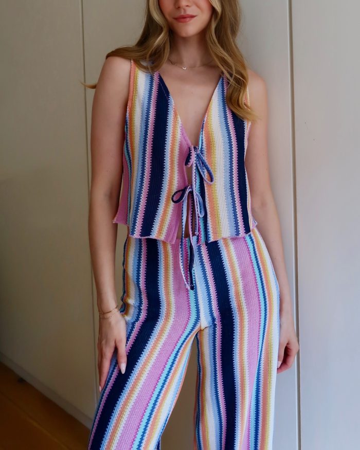 rio Top striped waistcoat & wide leg trousers set