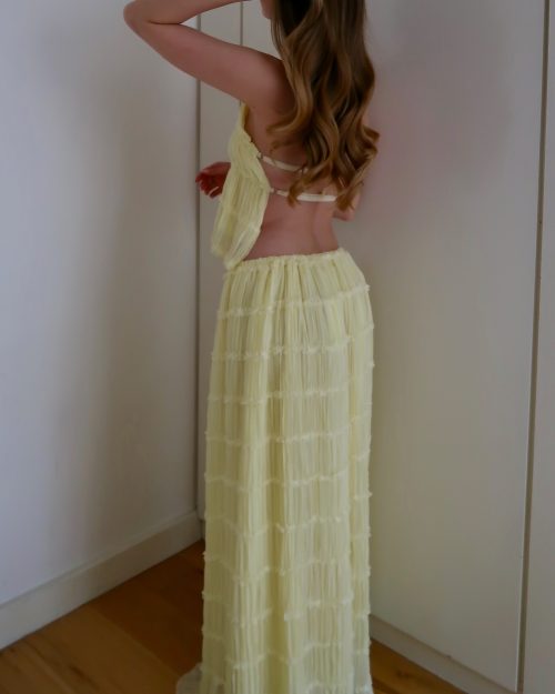 sofia two piece coord ruched chiffon top and maxi skirt