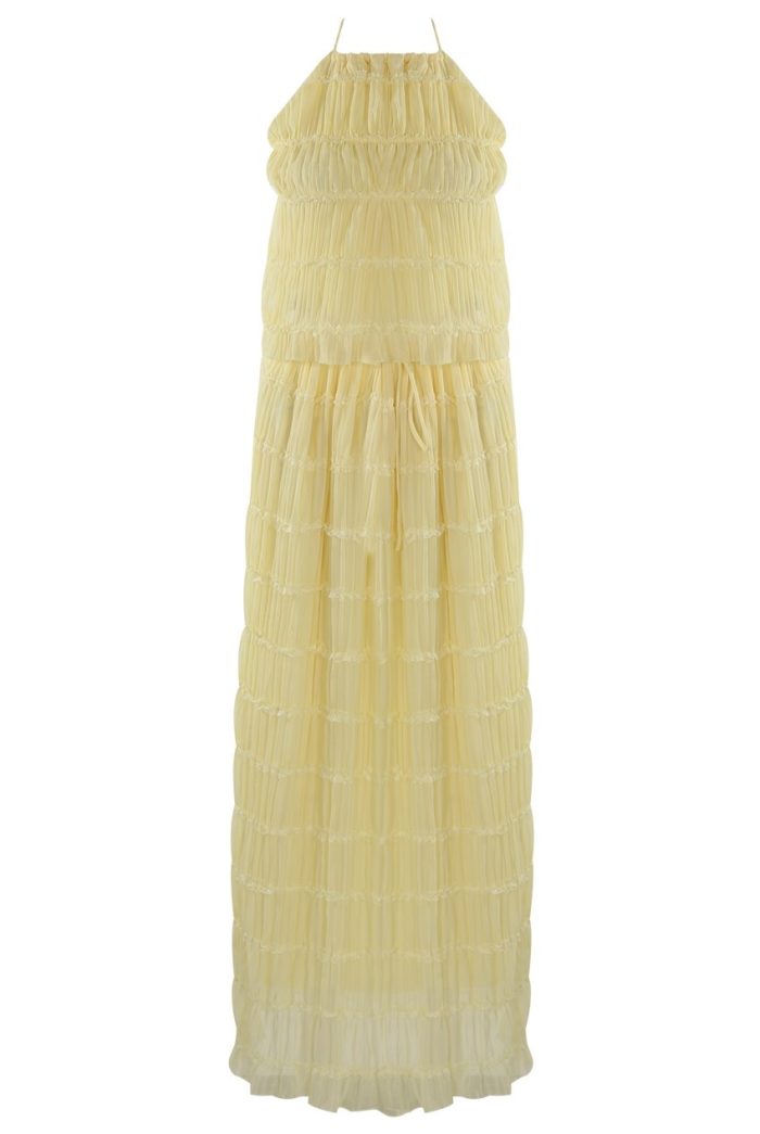 sofia two piece coord ruched chiffon top and maxi skirt