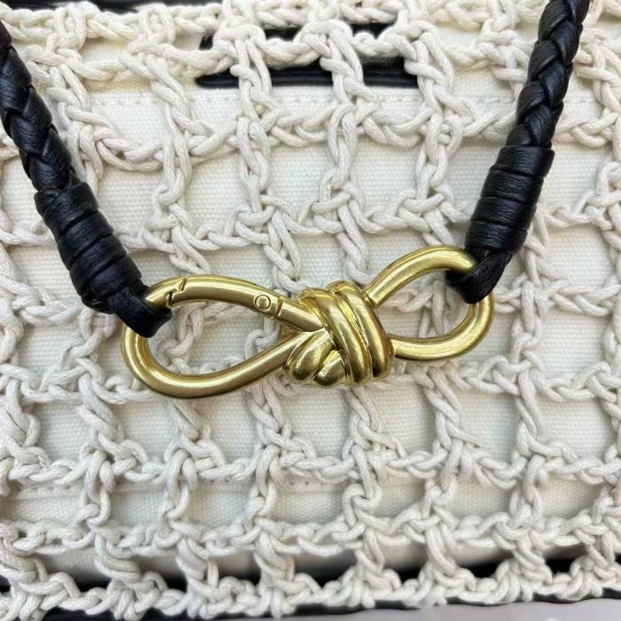 Small Bow Bag Leather & Crochet - Black