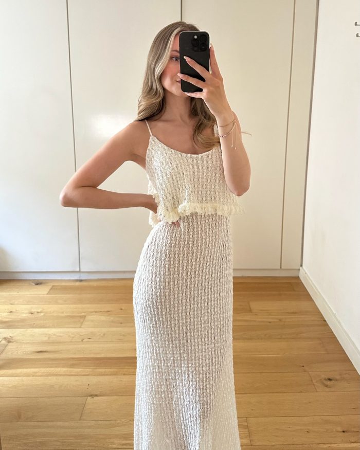 Paloma Beige Maxi Lace Crochet Dress