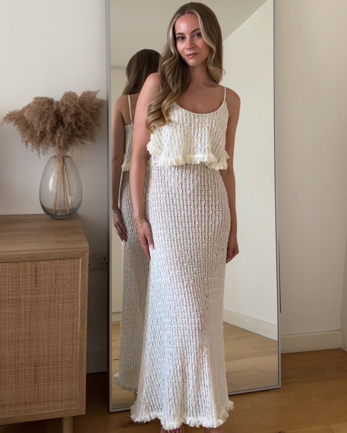 Paloma Beige Maxi Lace Crochet Dress