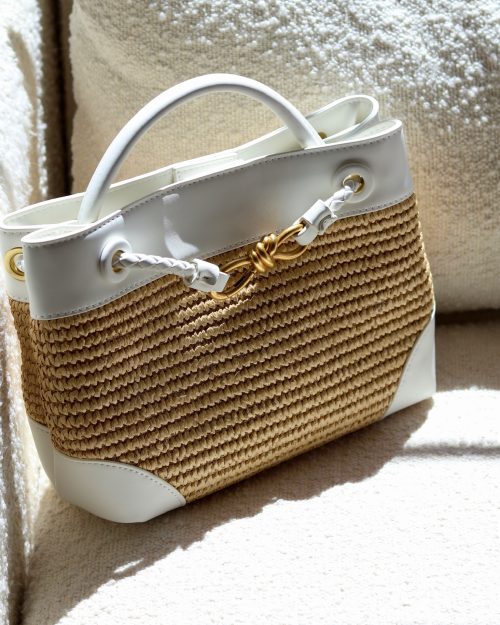 Small PU Raffia Bow Bag White