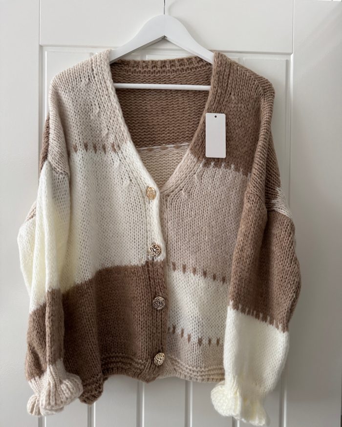 Chunky Colour block knitted cardigan Taupe