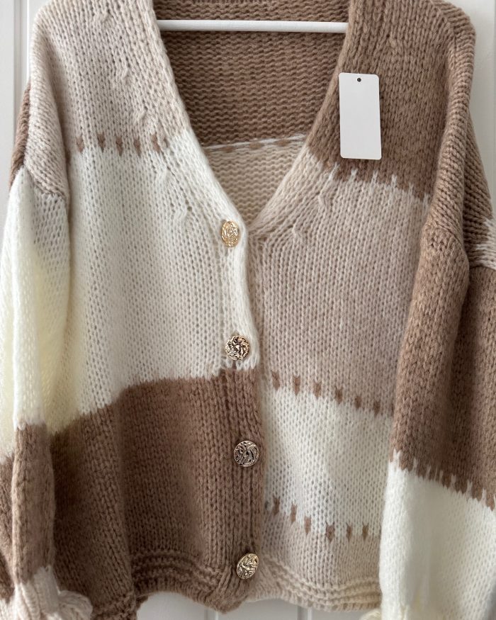 Chunky Colour block knitted cardigan Taupe