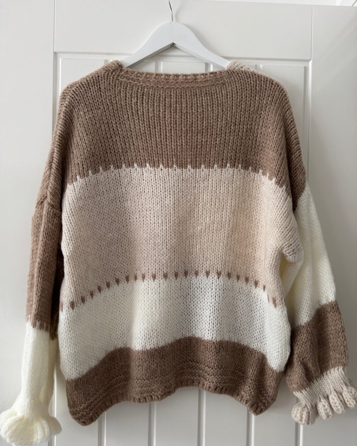 Chunky Colour block knitted cardigan Taupe