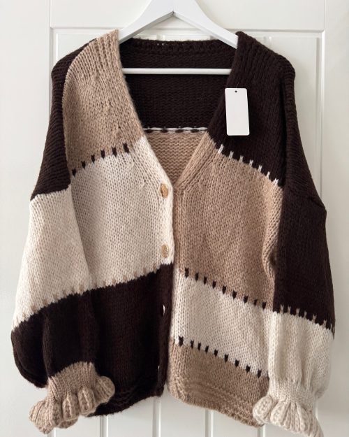 Chunky Colour block knitted cardigan Brown