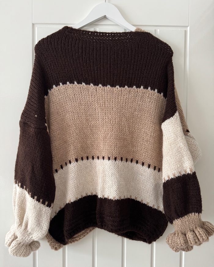 Chunky Colour block knitted cardigan Brown