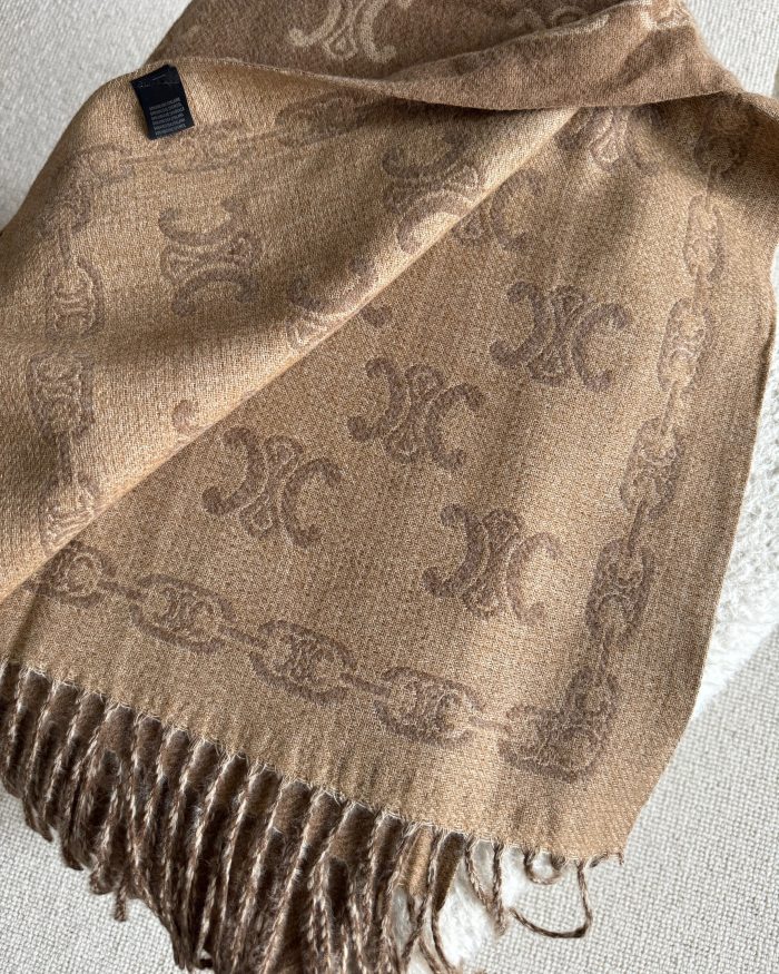 monogram wool blend scarf camel