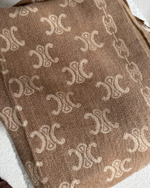monogram wool blend scarf camel