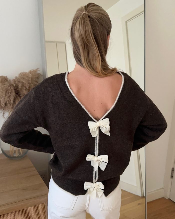 kaia bow knitted Jumper Brown