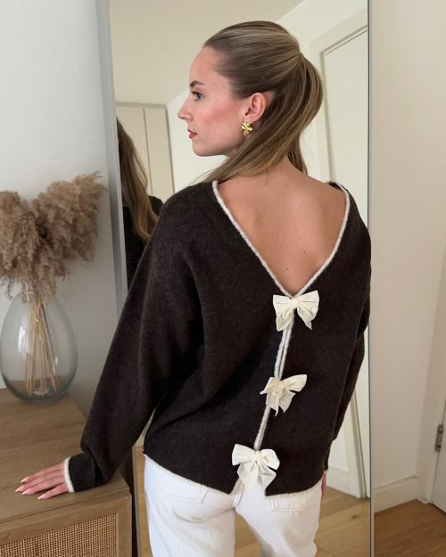 kaia bow knitted Jumper Brown
