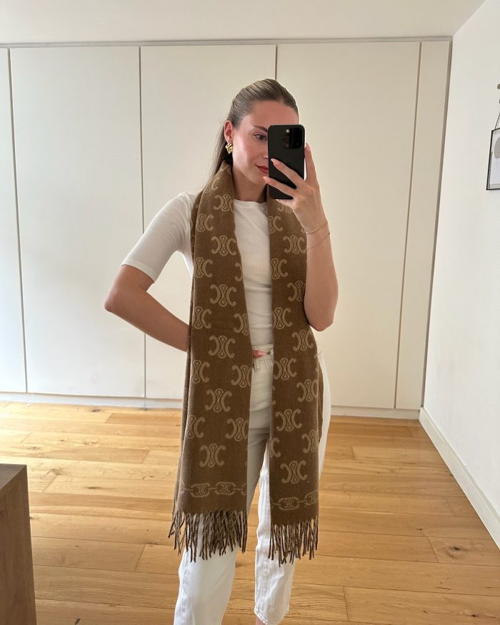 camel monogram scarf