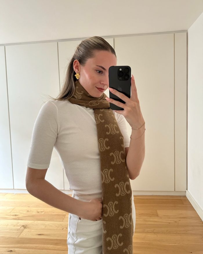 camel monogram scarf