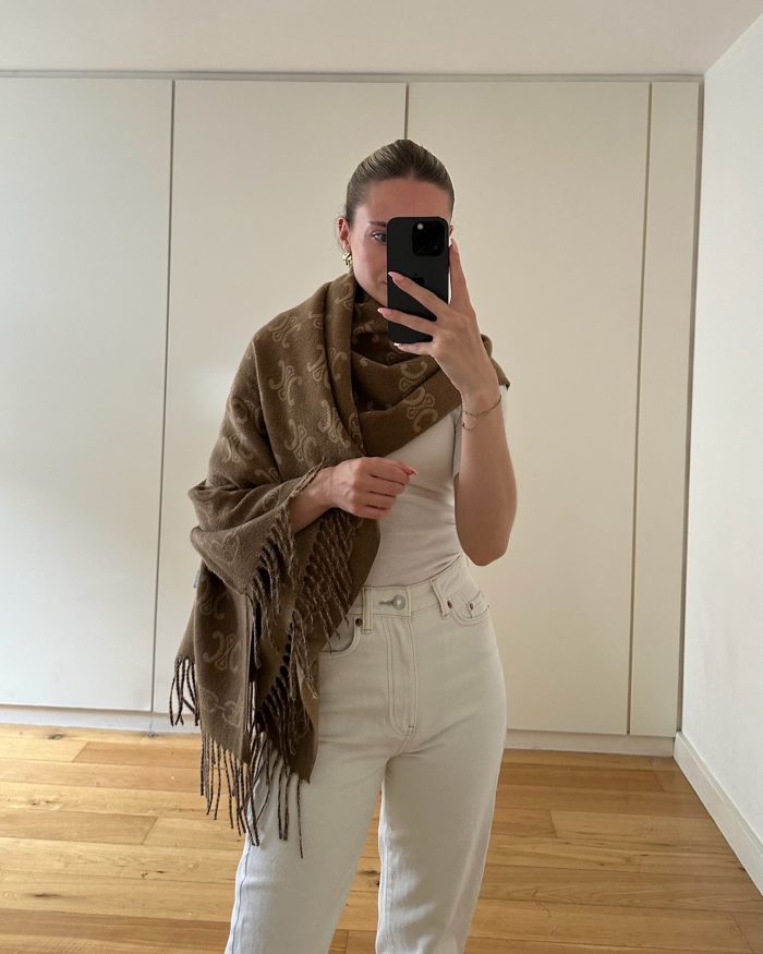 camel monogram scarf