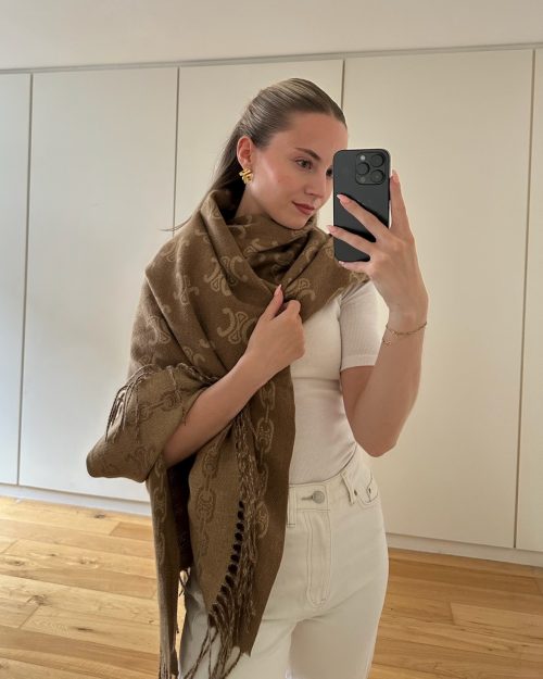 camel monogram scarf