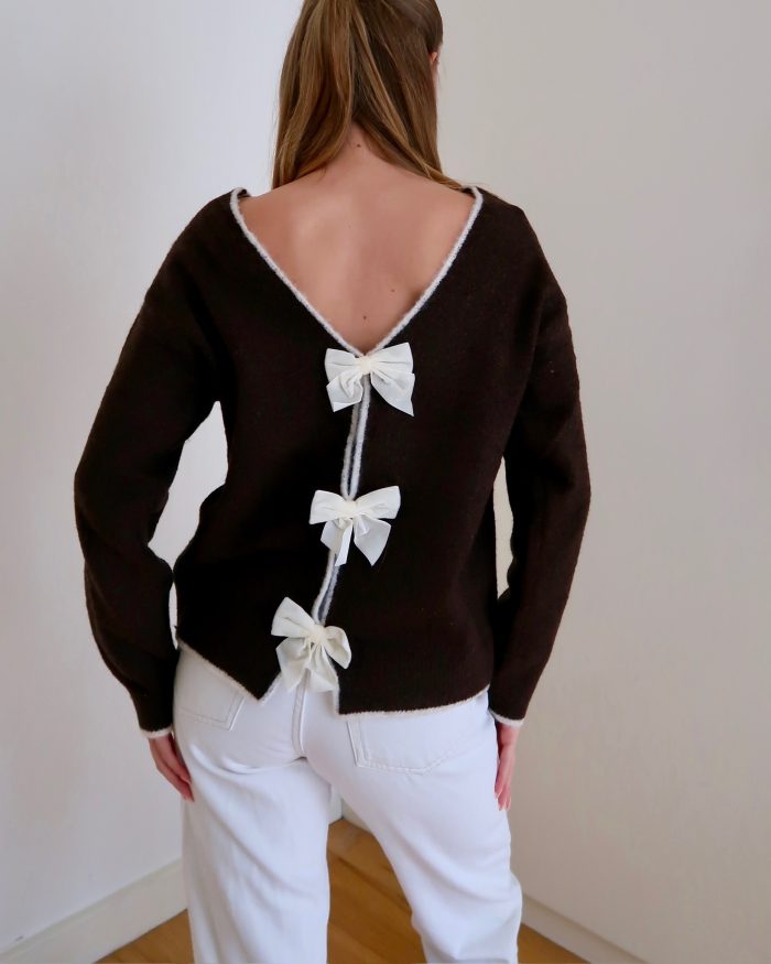 kaia bow knitted Jumper Brown