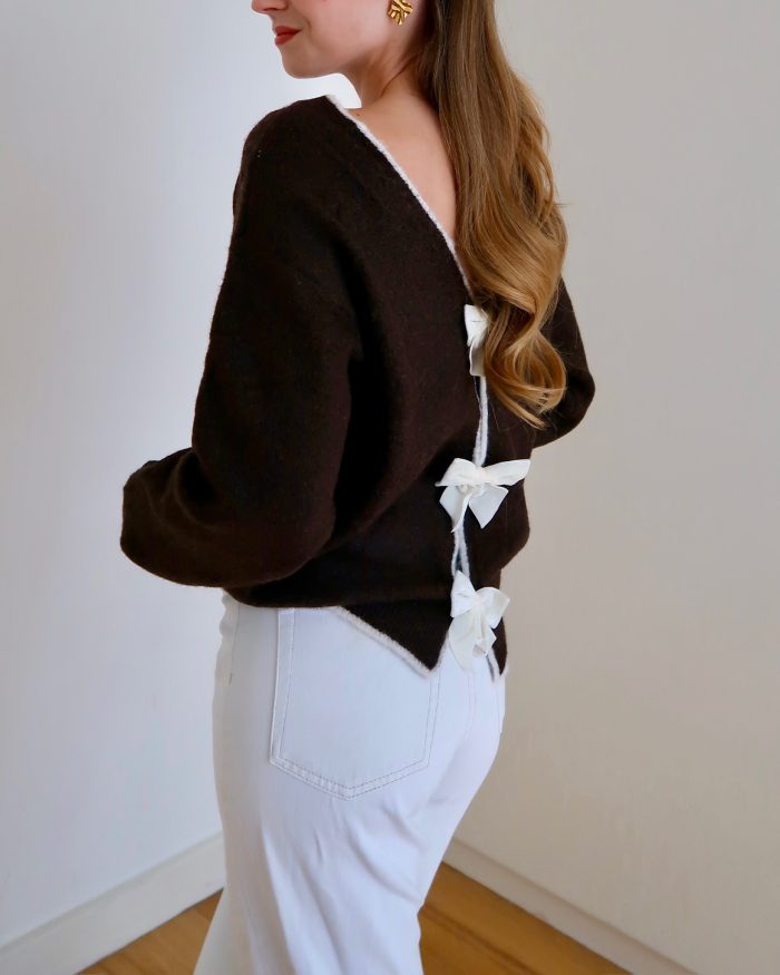 kaia bow knitted Jumper Brown