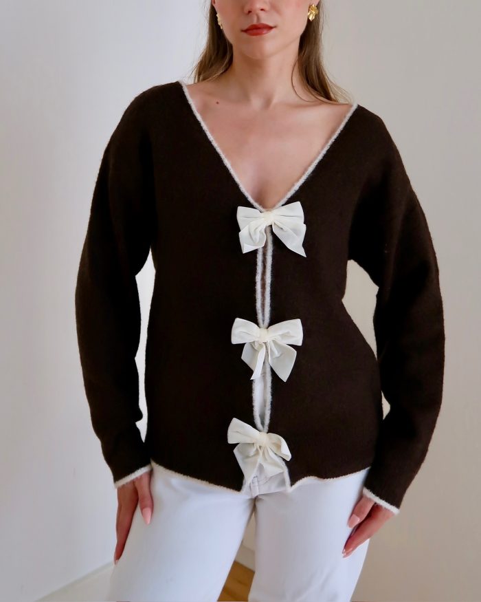 kaia bow knitted Jumper Brown