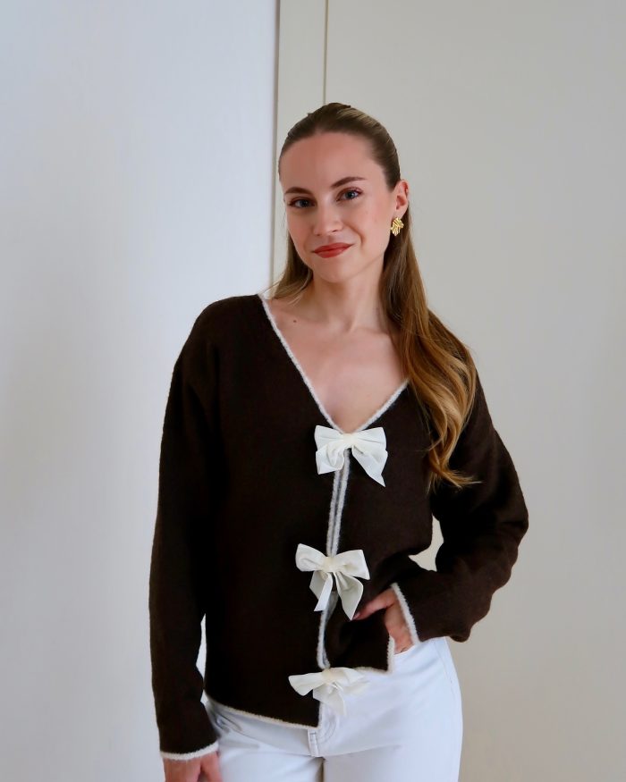 kaia bow knitted Jumper Brown