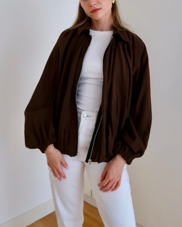 Cleo Lightweight Brown Bomber Jacket