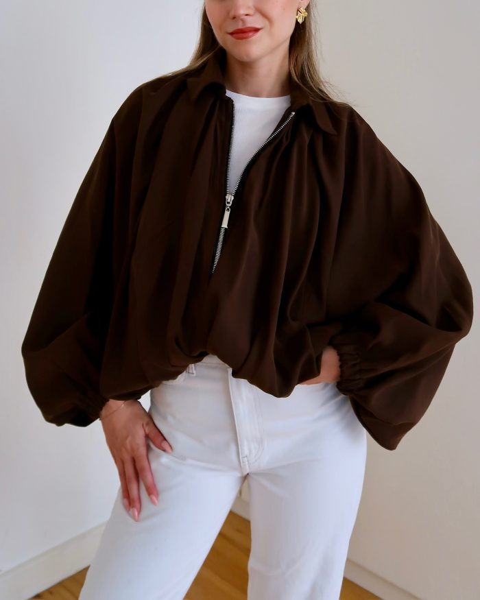 Cleo Lightweight Brown Bomber Jacket