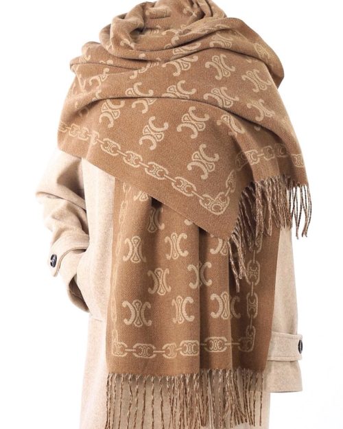 monogram wool blend scarf camel