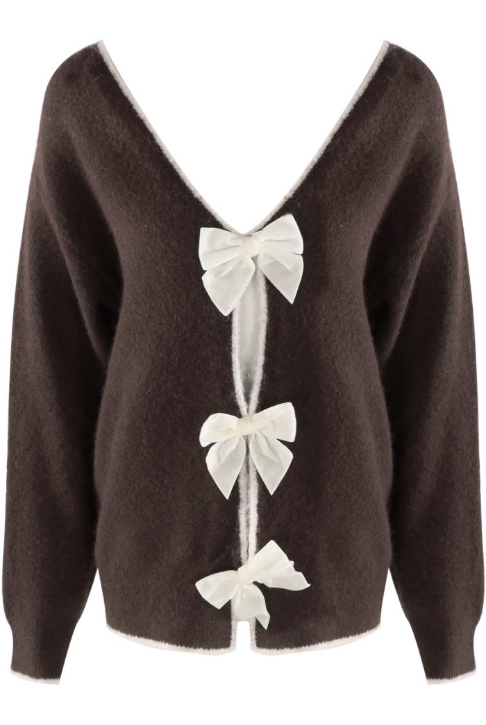 Kaia Brown Bow Knit Cardigan