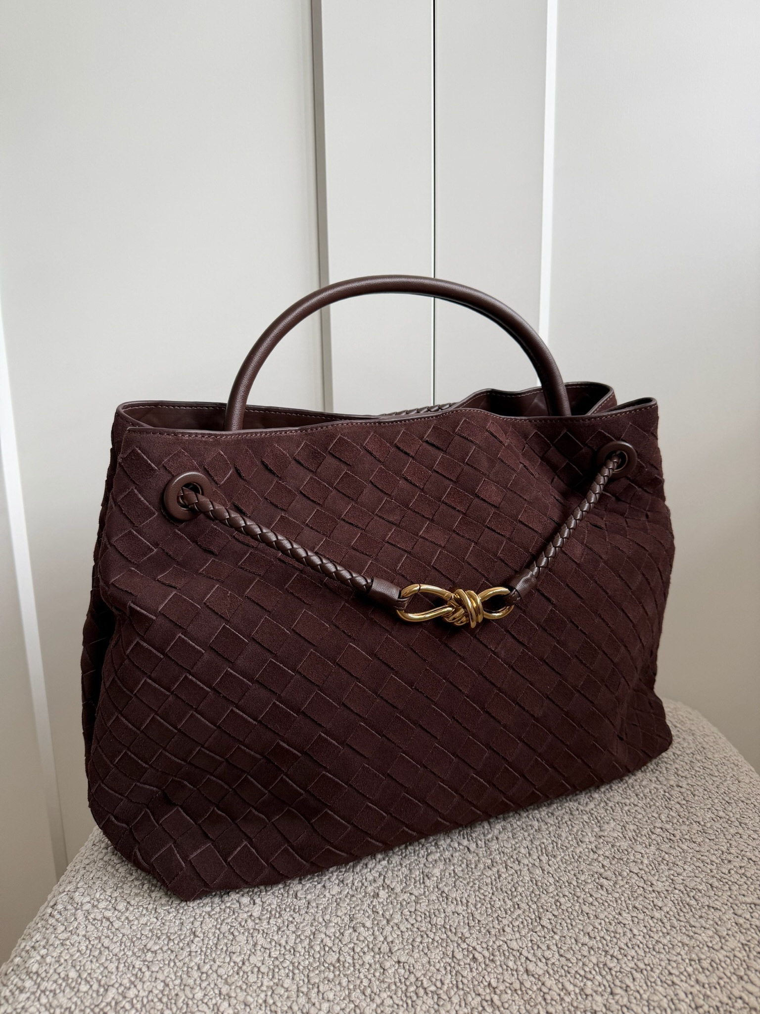 Top Handle Bow Bag - Genuine Leather & Genuine Suede - Image 3