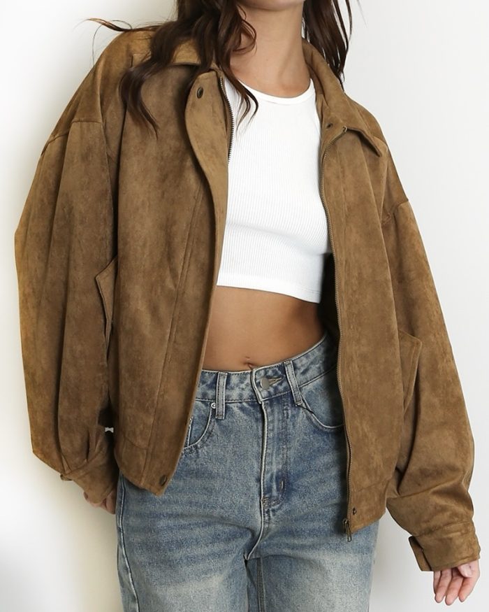 Arden Faux Suede bomber jacket camel