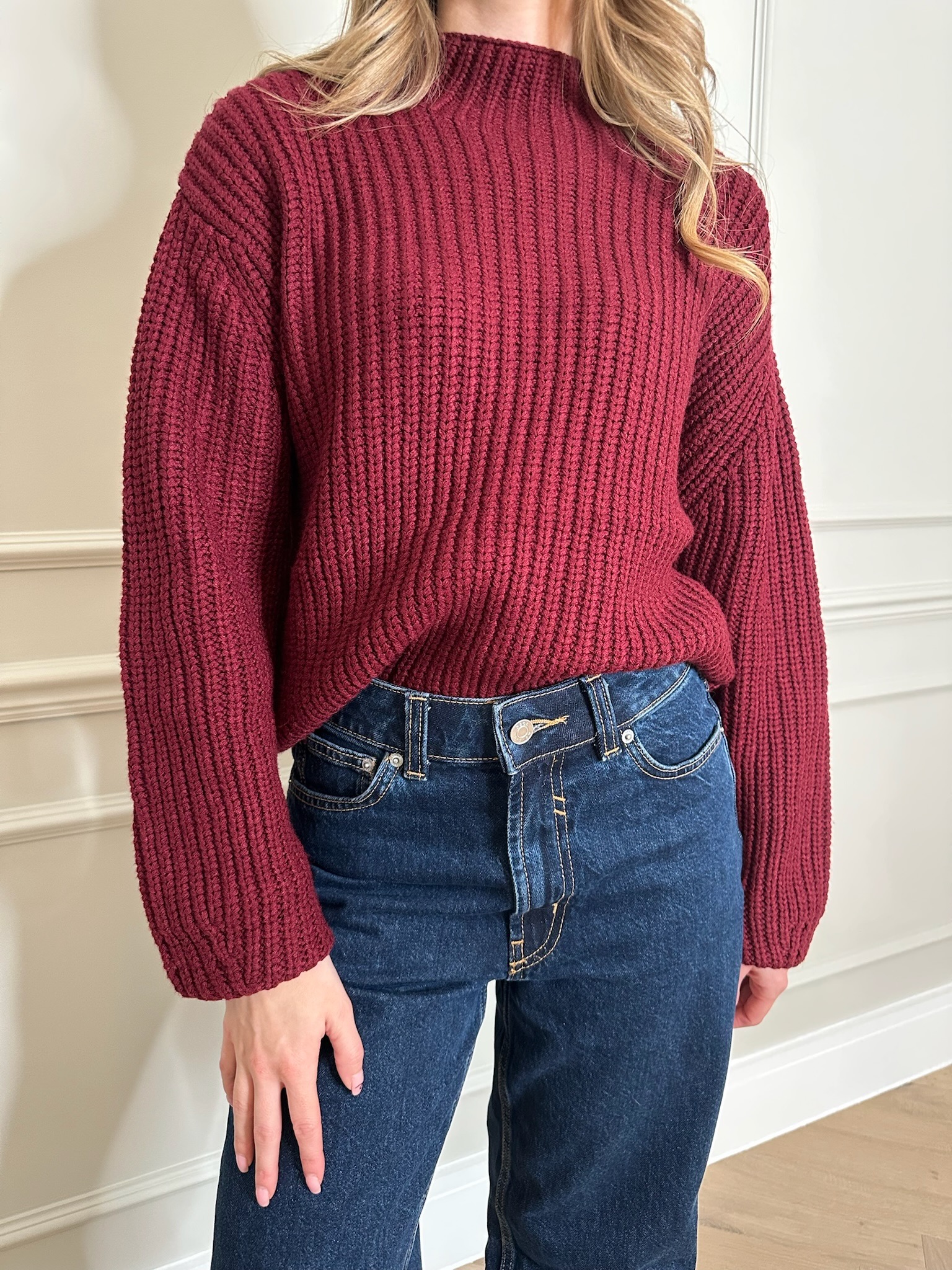 Mock Jumper Burgundy & Taupe
