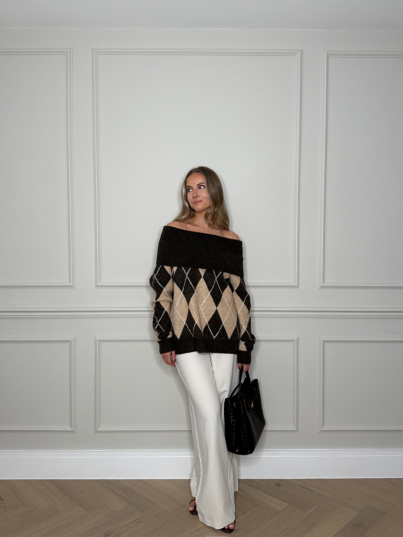 Ava Argyle Off Shoulder Knit