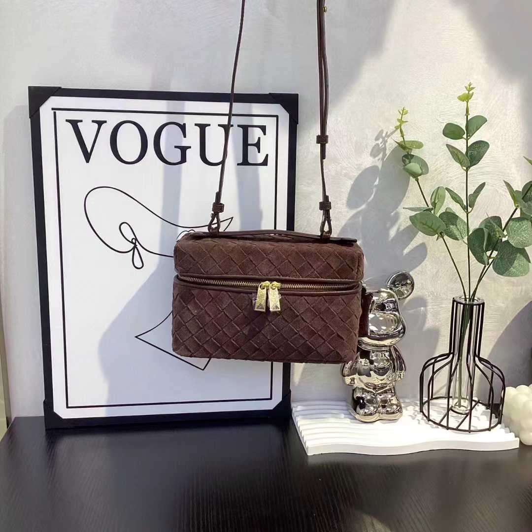 Vanity Case Bag Genuine Suede Brown